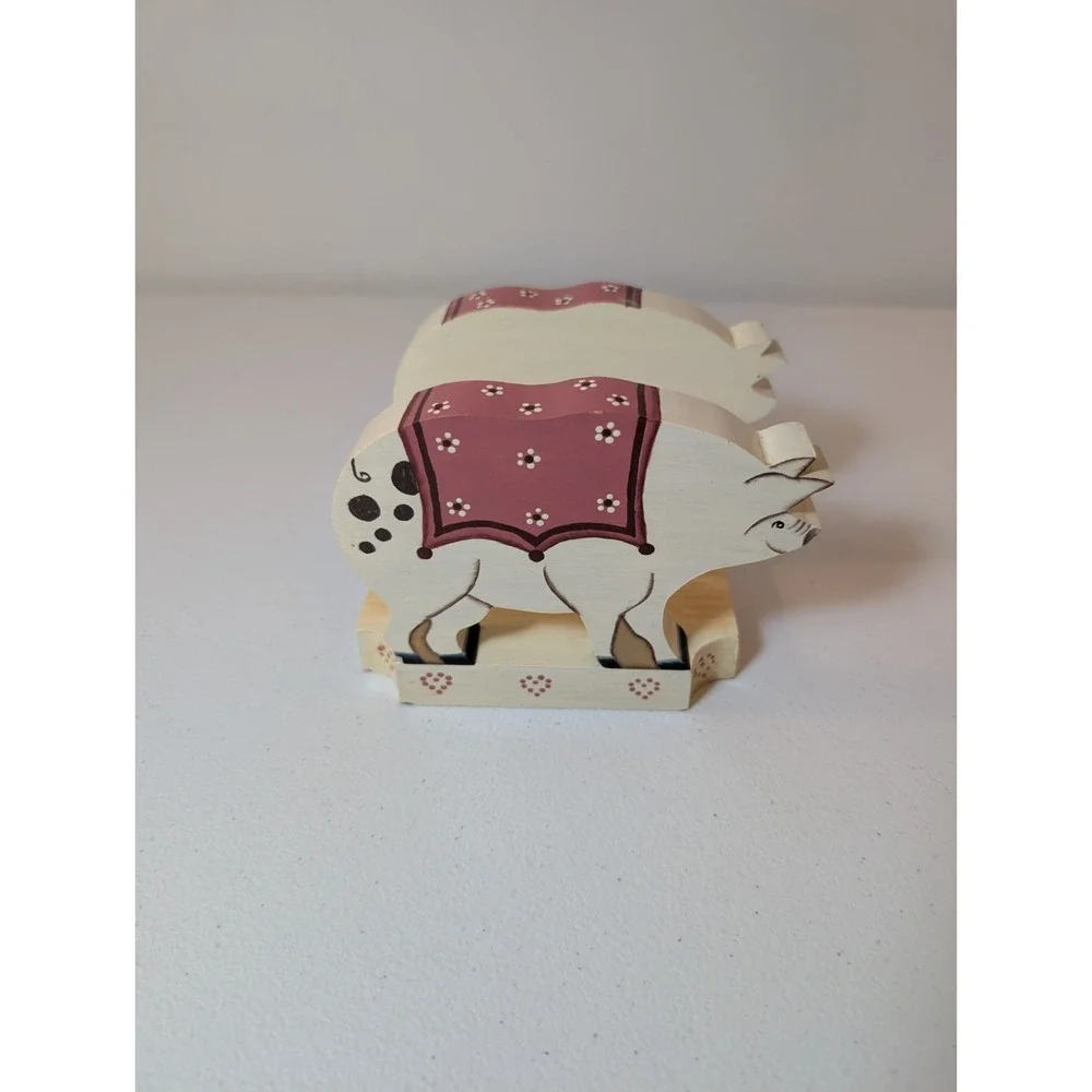 Hand Painted Wooden Pig Napkin Letter Holder Country Farmhouse Folk Art Decor